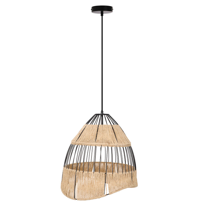 Bertram 19"W Asymmetrical Jute and Black Pendant Light-Off