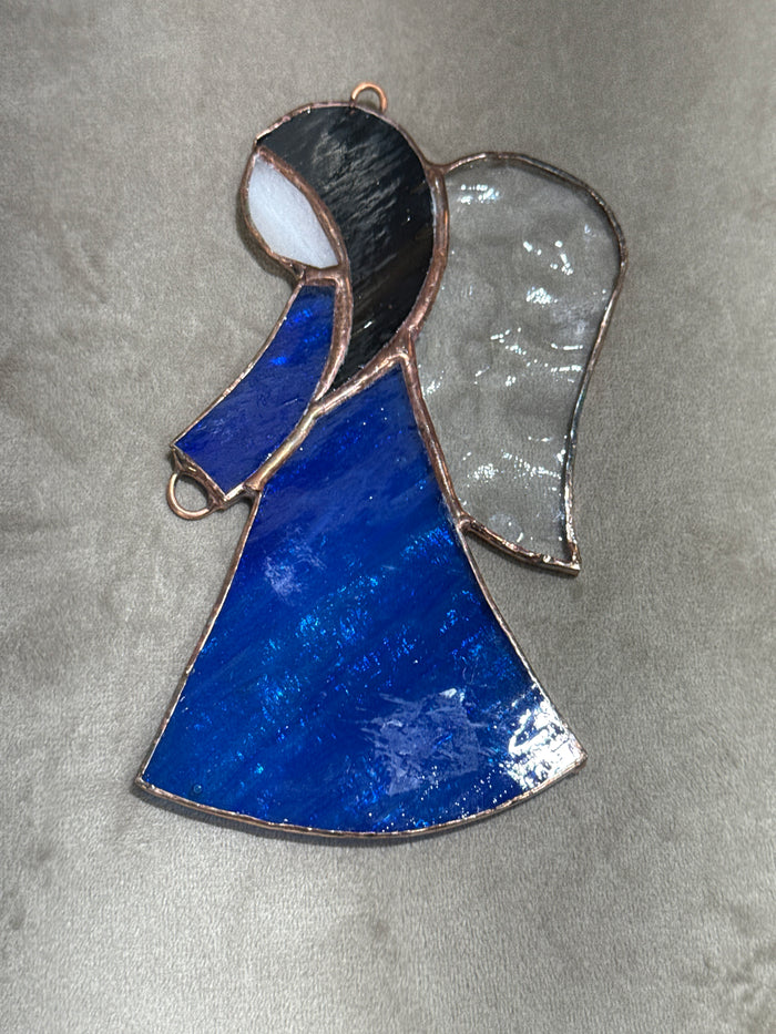 Black Haired Prayer Girl Glass Angel