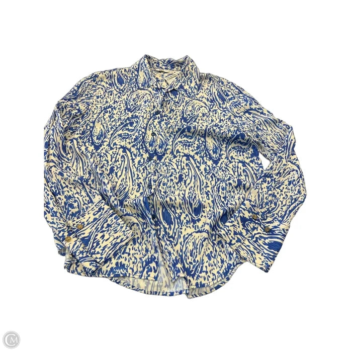 Blouse Long Sleeve By Zara In Blue & White, Size: L