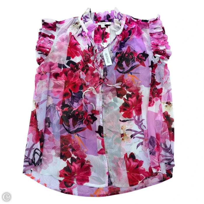 Blouse Sleeveless By Chicos In Floral Print, Size: 8