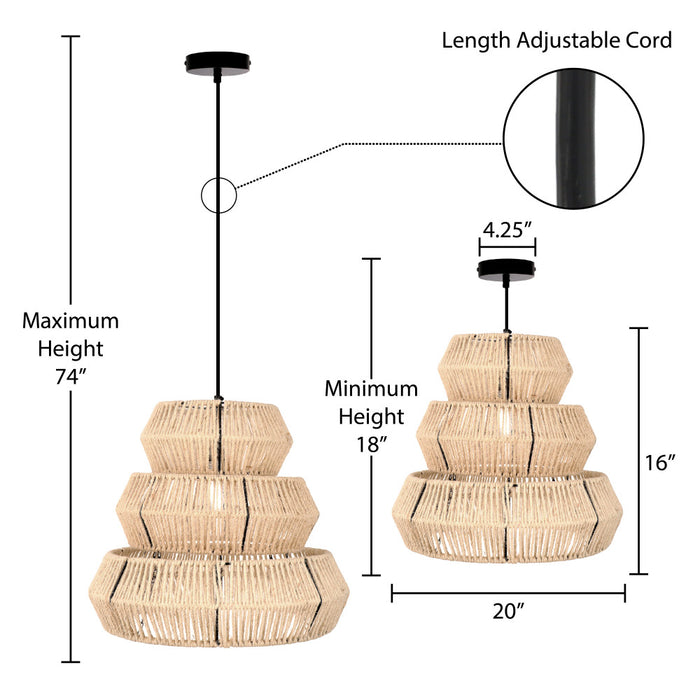 Brigitta 20"W Tiered Cream Jute Pendant Light