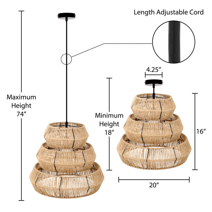 Brigitta 20"W Tiered Natural Jute Pendant Light