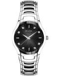 Bulova Diamond Ladies Dress Watch - Black Sun-Ray Dial - Steel Case & Bracelet - 96P146