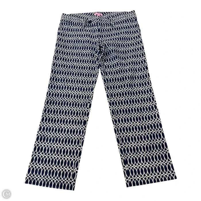 Capris Designer By Lilly Pulitzer In Blue & Cream, Size: 8