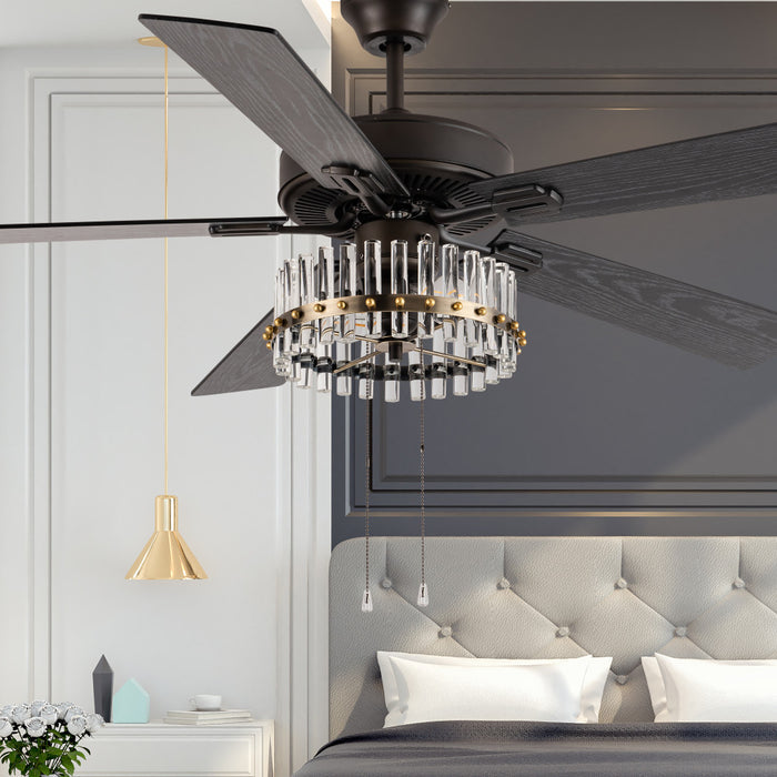 Carrie Oil-Rubbed Bronze Metal 2-Light 52-Inch Ceiling Fan in a bedroom setting