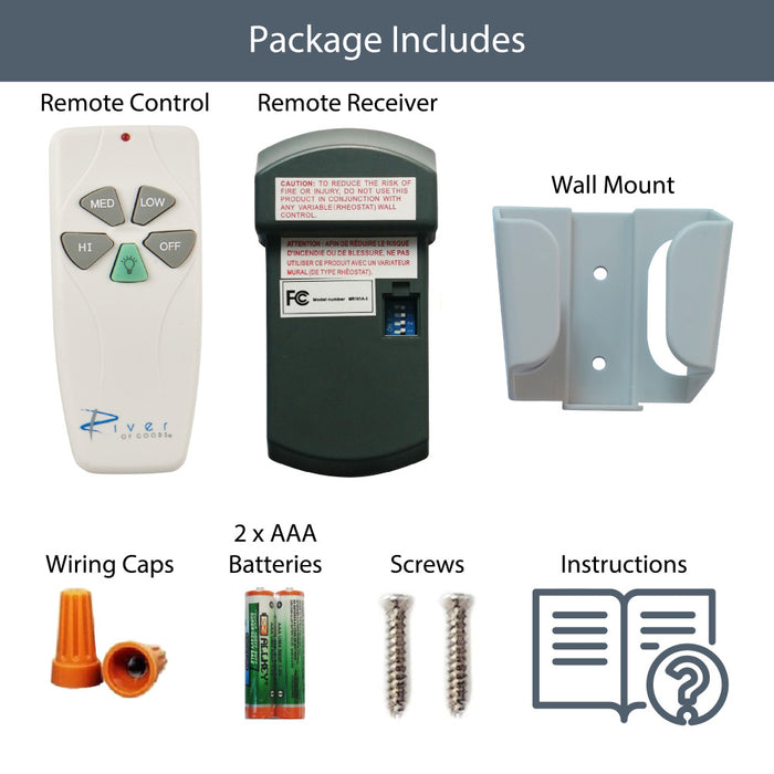 Ceiling Fan Remote Control and Receiver Kit. Kit includes