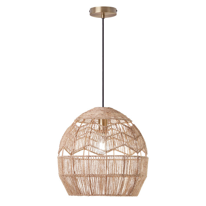 Charlotte Metal and Woven Hemp Rope Hanging Pendant Light-On