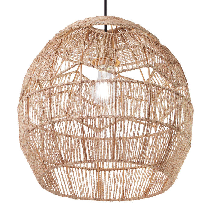 Charlotte Metal and Woven Hemp Rope Hanging Pendant Light. Shade closeup-On
