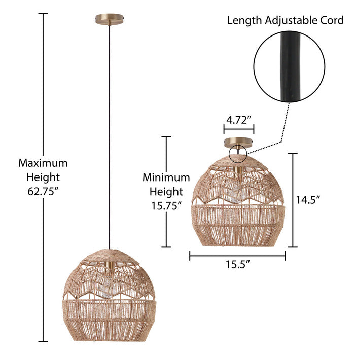 Charlotte Metal and Woven Hemp Rope Hanging Pendant Light