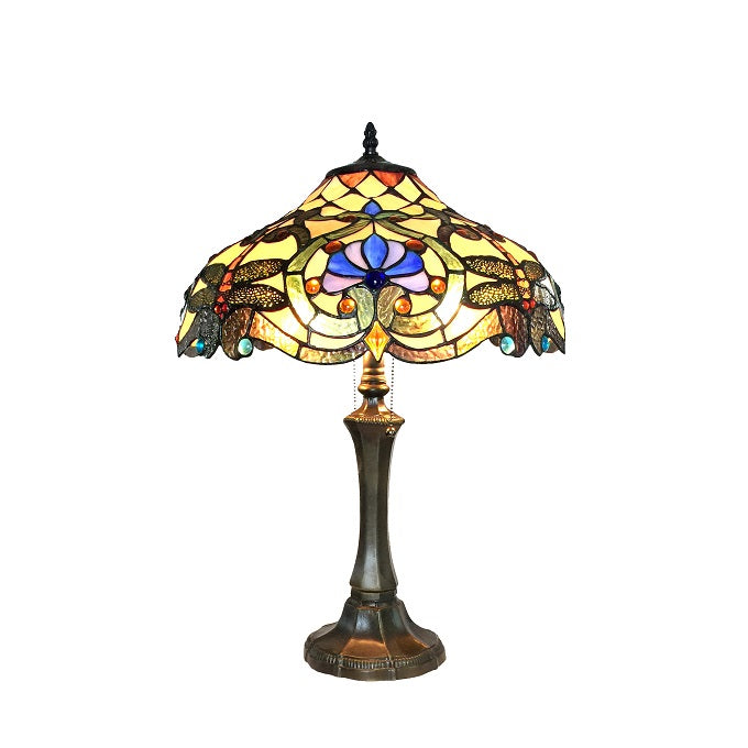 Chloe Amberwing Table Lamp - Stained Glass Amberwing Table Lamp Turned On