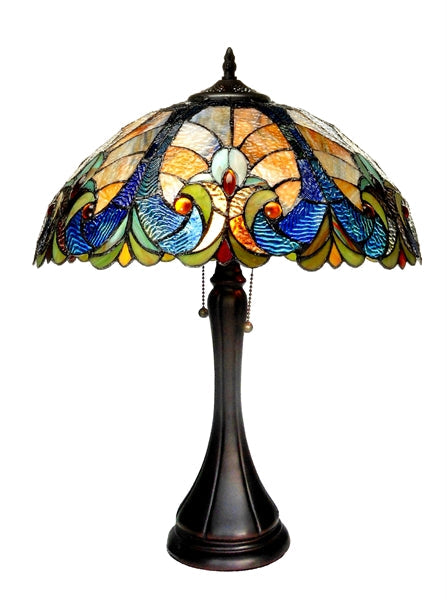 Chloe Amor Victorian Table Lamp - Stained Glass Amor Victorian Table Lamp Turned On