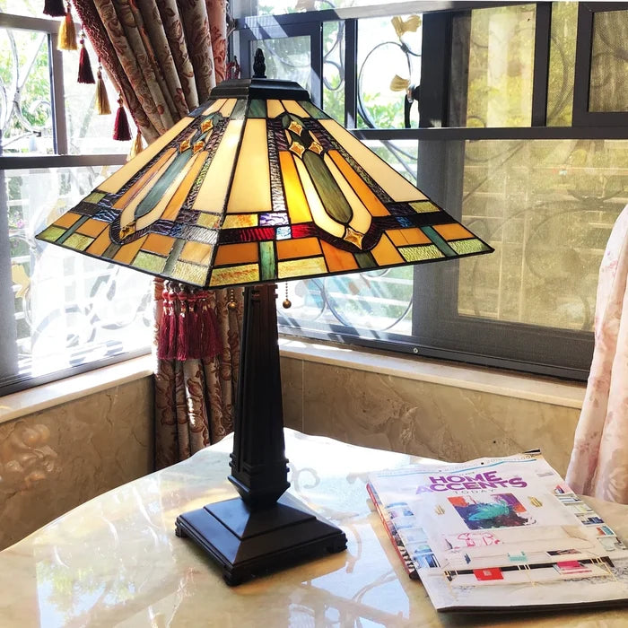Chloe Archie Table Lamp - Stained Glass Archie Table Lamp Turned On Room Setting
