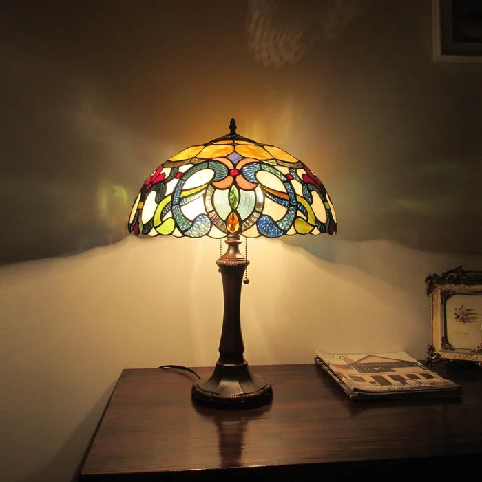 Chloe August Table Lamp - Stained Glass August Table Lamp Turned On Room Setting