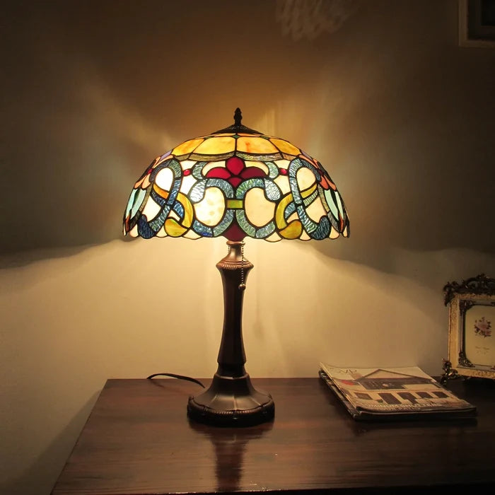 Chloe August Table Lamp - Stained Glass August Table Lamp Turned On Room Setting