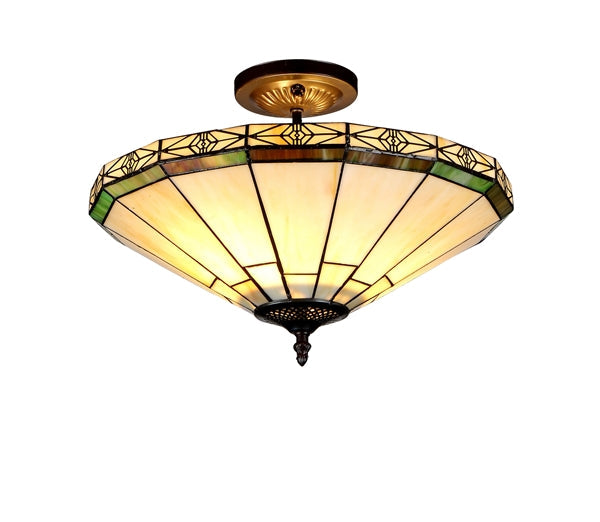 Chloe Belle Semi-Flush Ceiling Mount - Stained Glass Belle Semi-Flush Ceiling Mount Turned On
