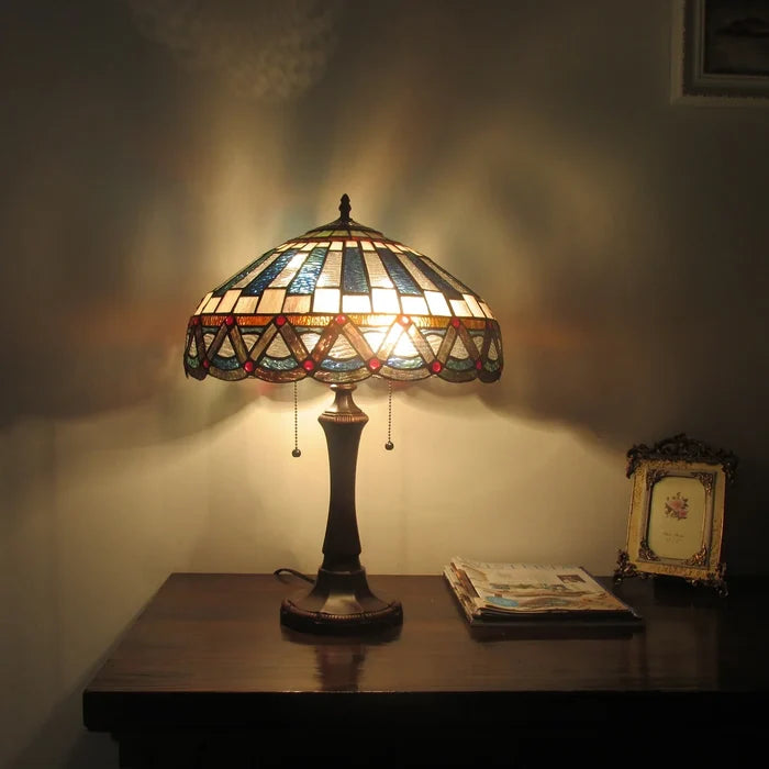 Chloe Courtland Table Lamp - Stained Glass Courtland Table Lamp Turned On Room Setting