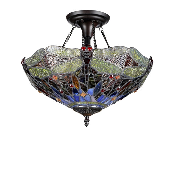 Chloe Dragan Dragonfly Ceiling Mount - Stained Glass Dragan Dragonfly Ceiling Mount Turned Off