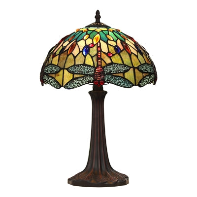 Chloe Empress One-Light Green Dragonfly Table Lamp - Stained Glass Empress One-Light Green Dragonfly Table Lamp Turned On