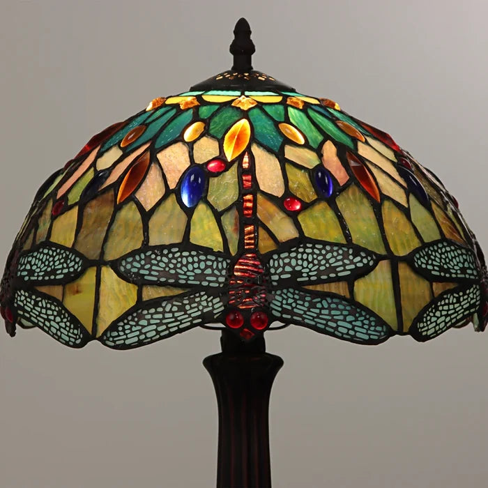 Chloe Empress One-Light Green Dragonfly Table Lamp - Stained Glass Empress One-Light Green Dragonfly Table Lamp Turned On Shade Details