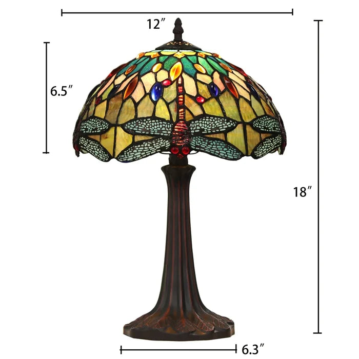 Chloe Empress One-Light Green Dragonfly Table Lamp - Stained Glass Empress One-Light Green Dragonfly Table Lamp Overall Dimensions