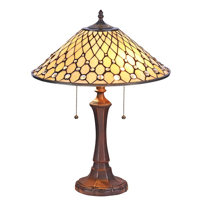 Chloe Fanny Table Lamp - Stained Glass Fanny Table Lamp Turned On