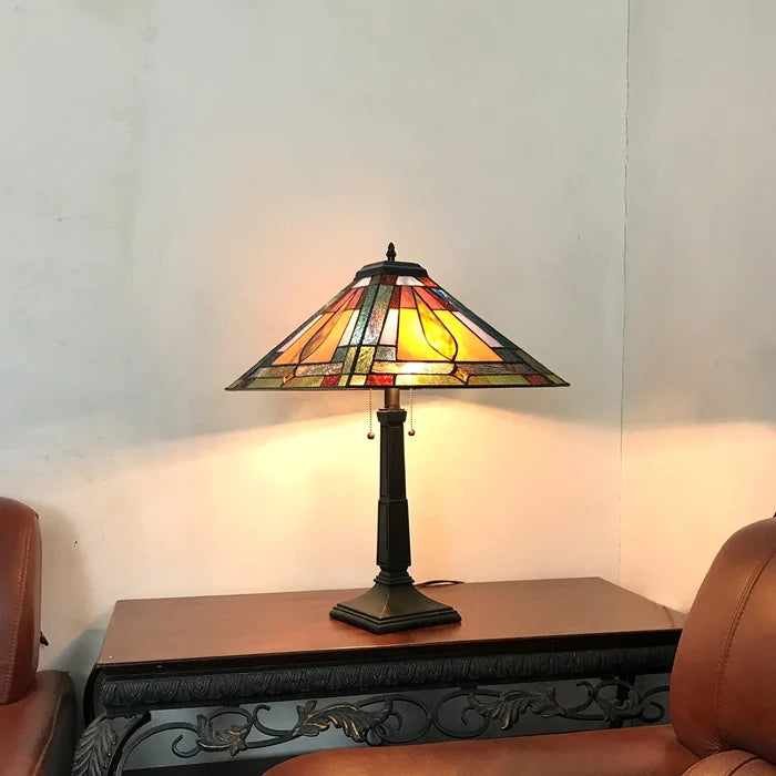 Chloe Fleming Table Lamp - Stained Glass Fleming Table Lamp Turned On Room Setting