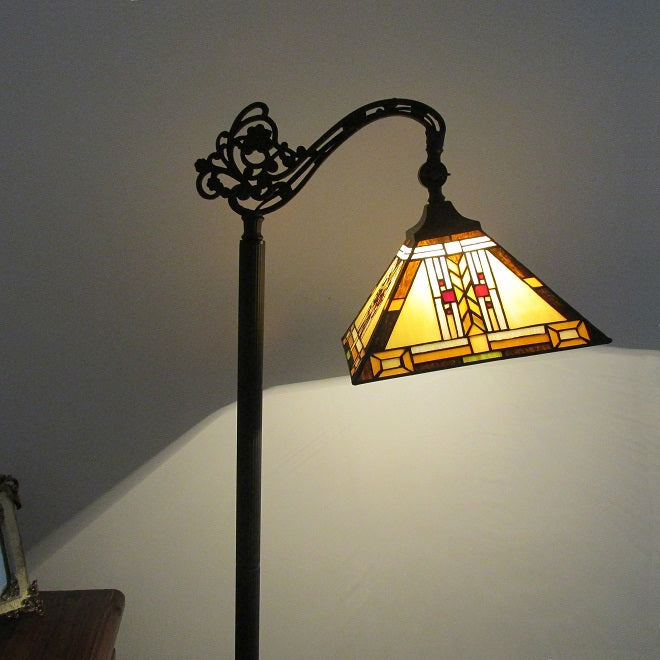 Chloe Gode Reading Floor Lamp - Stained Glass Gode Reading Floor Lamp Turned On Room Setting