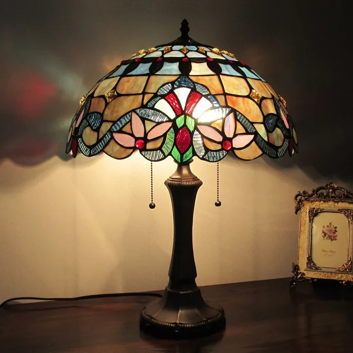 Chloe Grenville Table Lamp - Stained Glass Grenville Table Lamp Turned On Room Setting