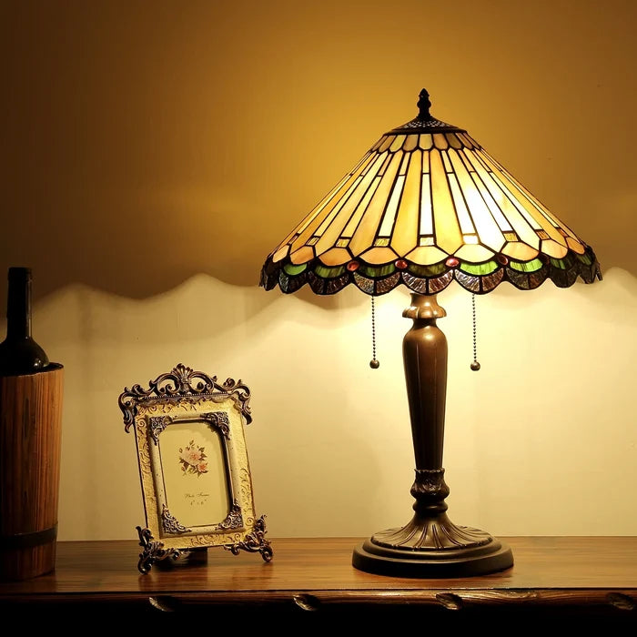 Chloe Inez Table lamp - Stained Glass Inez Table lamp Turned On Room Setting