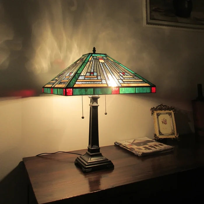 Chloe Innes Table Lamp - Stained Glass Innes Table Lamp Turned On Room Setting