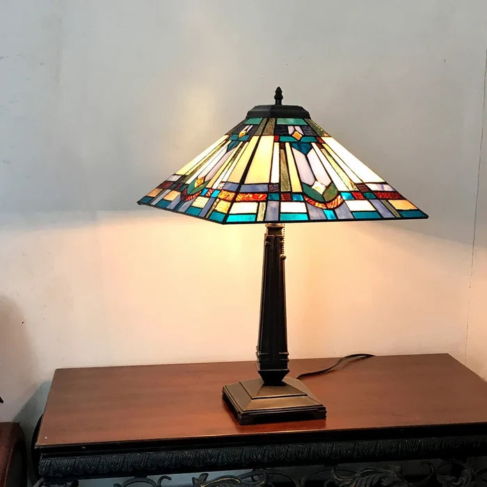 Chloe Irwin Table Lamp - Stained Glass Irwin Table Lamp Turned On Room Setting
