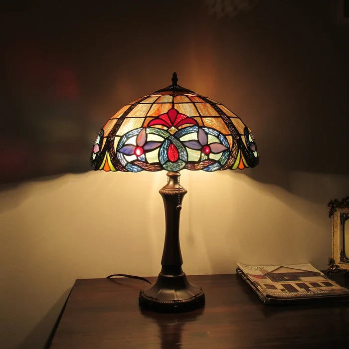 Chloe Jude Table Lamp - Stained Glass Jude Table Lamp Turned On Room Setting