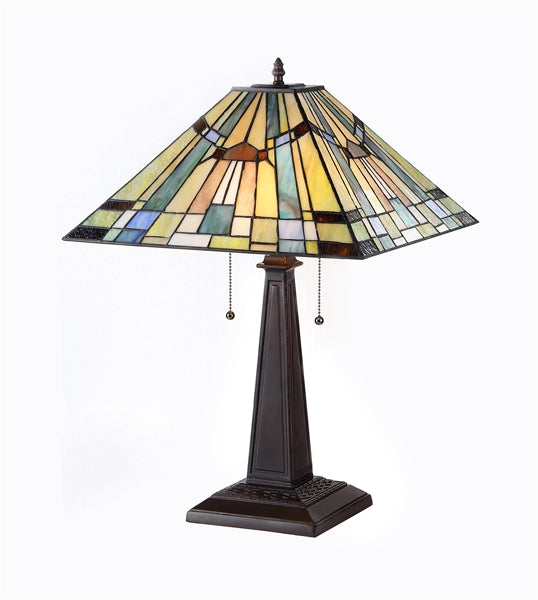 Chloe Kinsey Mission Style Table Lamp - Stained Glass Kinsey Mission Style Table Lamp Turned On
