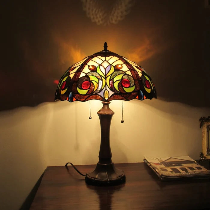 Chloe Lennon Victorian Table Lamp - Stained Glass Lennon Victorian Table Lamp Turned On Room Setting