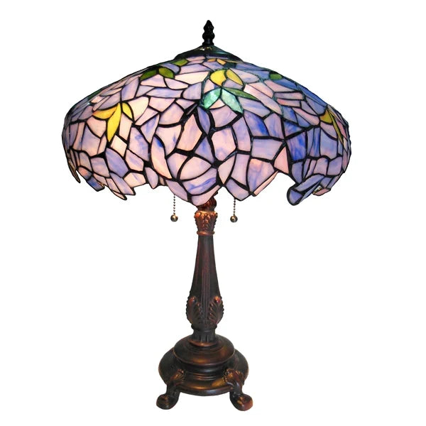 Chloe Lilac Wisteria Tiffany Table Lamp - Stained Glass Lilac Wisteria Tiffany Table Lamp Turned On