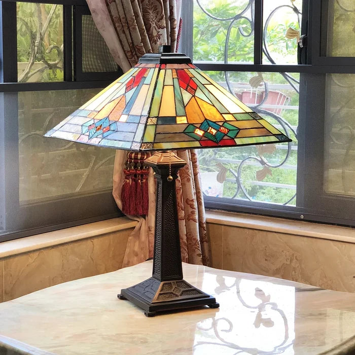 Chloe Mason Table Lamp - Stained Glass Mason Table Lamp Turned On Room Setting