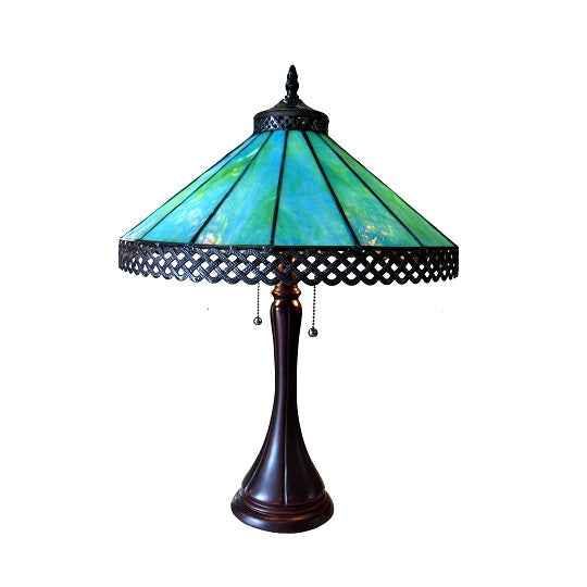 Chloe Mila Turquoise Table Lamp - Stained Glass Mila Turquoise Table Lamp Turned On