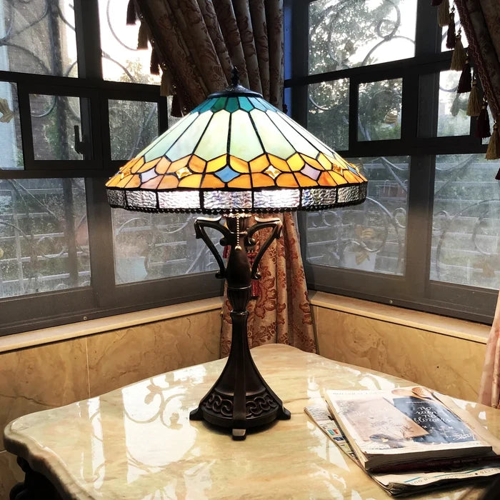 Chloe Nicholas Table Lamp - Stained Glass Nicholas Table Lamp Turned On Room Setting