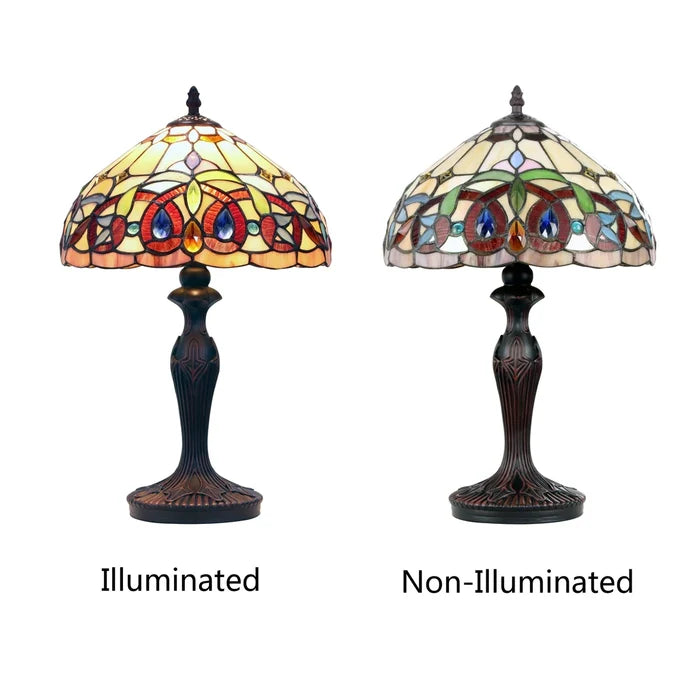 Chloe Serenity One-Light Red Table Lamp - Stained Glass Serenity One-Light Red Table Lamp Side by Side Illuminated