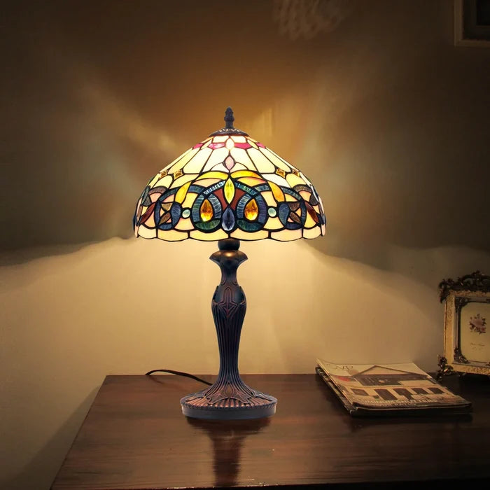Chloe Serenity One-Light Table Lamp - Stained Glass Serenity One-Light Table Lamp Turned On Room Setting