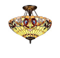 Chloe Serenity Semi-Flush Ceiling Lamp - Stained Glass Serenity Semi-Flush Ceiling Lamp Turned On
