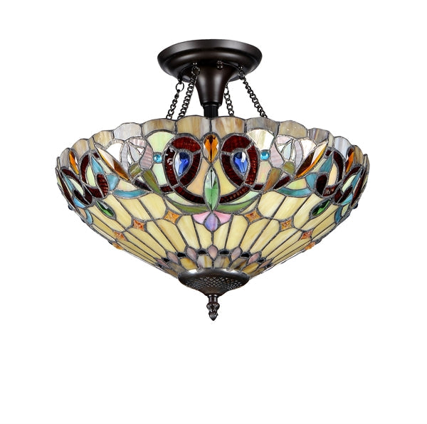 Chloe Serenity Semi-Flush Ceiling Lamp - Stained Glass Serenity Semi-Flush Ceiling Lamp Turned Off