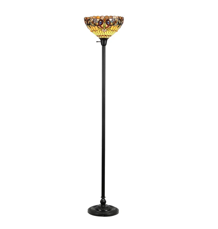 Chloe Serenity Torchiere Floor Lamp - Stained Glass Serenity Torchiere Floor Lamp Turned On