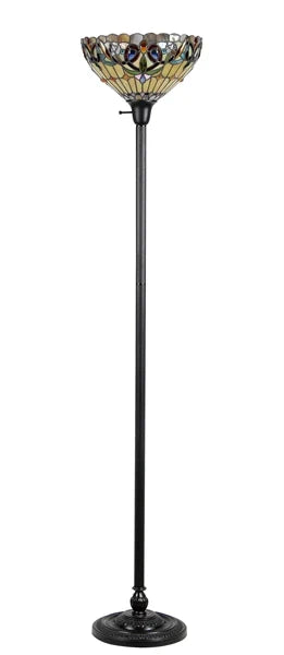 Chloe Serenity Torchiere Floor Lamp - Stained Glass Serenity Torchiere Floor Lamp Turned Off