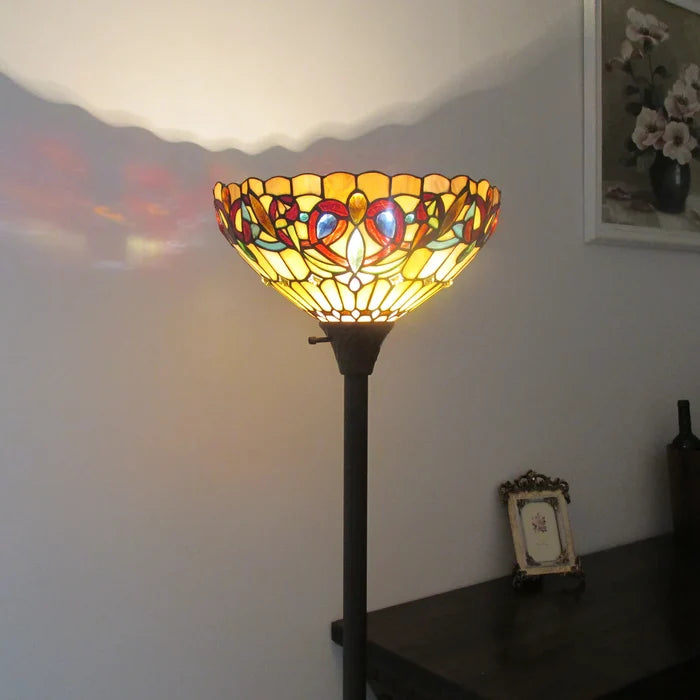 Chloe Serenity Torchiere Floor Lamp - Stained Glass Serenity Torchiere Floor Lamp Shade Detail