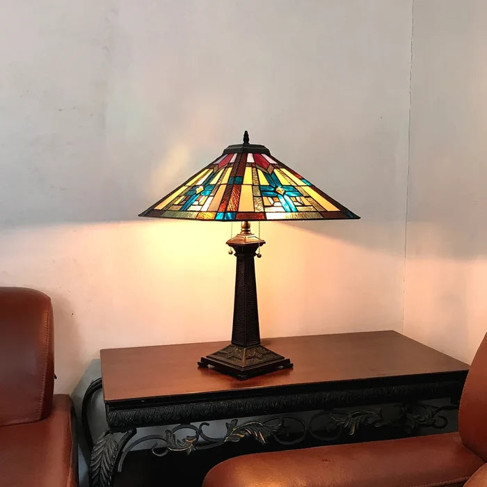 Chloe Taite Table Lamp - Stained Glass Taite Table Lamp Turned On Room Setting