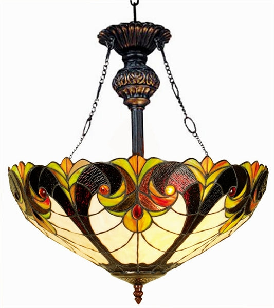 Chloe Victorian Pendant Mount Uplight - Stained Glass Victorian Pendant Mount Uplight Turned On