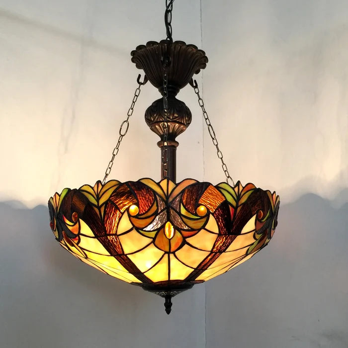 Chloe Victorian Pendant Mount Uplight - Stained Glass Victorian Pendant Mount Uplight Turned On Room Setting