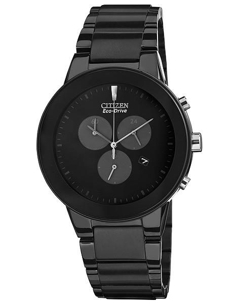 Citizen Eco-Drive Axiom Mens Chronograph - Black Dial, Case and Bracelet - Date - AT2245-57E