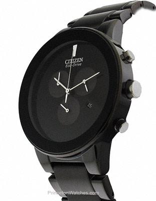 Citizen Eco-Drive Axiom Mens Chronograph - Black Dial, Case and Bracelet - Date - AT2245-57EA